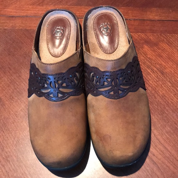 Ariat tan brown leather clogs shoes size 7.5B - Picture 4 of 14